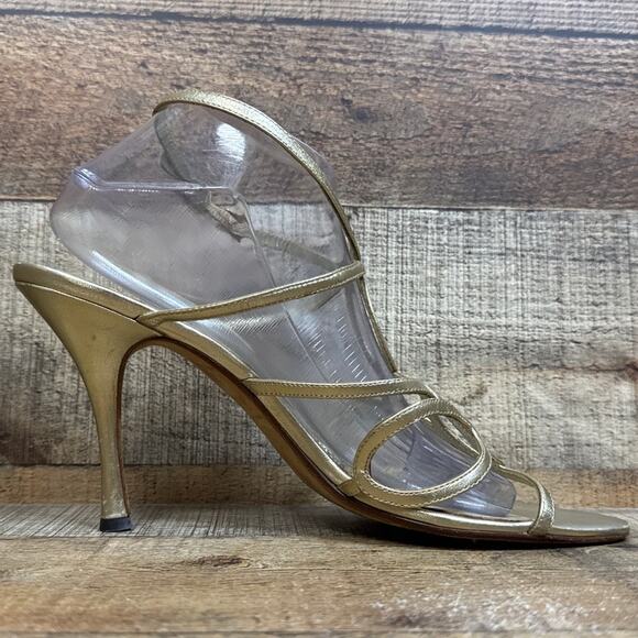 Max Studio Strappy Stiletto Heels Champagne Gold Leather Size 10 - Picture 4 of 12